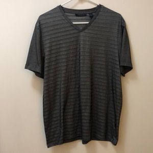 Perry Ellis Men’s Large grey striped V-neck T-shirt. Cotton/poly blend.
